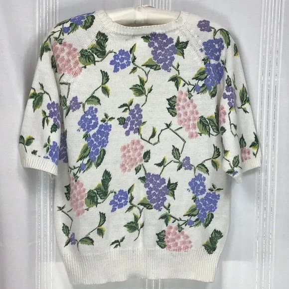 VTG Herman Geist Floral Cotton Blend Knit Short Sleeve Sweater Sz.M - Picture 3 of 7